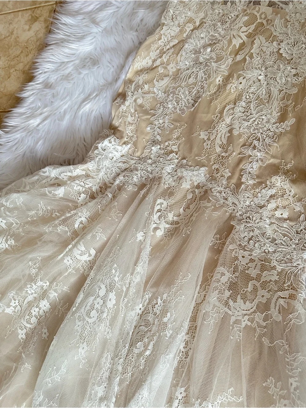 Ivory Lace Mermaid Wedding Dress Corset Back Size L